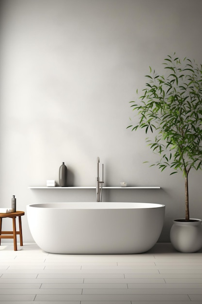 A Minimalist Bathroom With A Tree