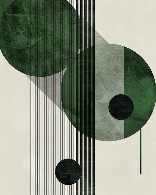 Photo minimalist bauhaus design with green and grey circles and lines