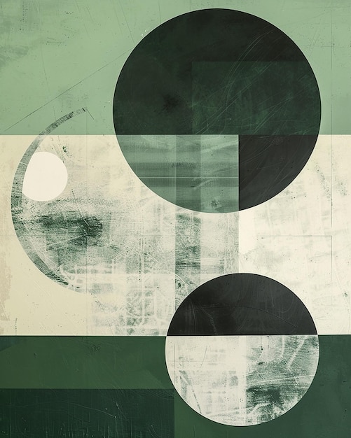 Minimalist Bauhaus design with green and grey circles and lines