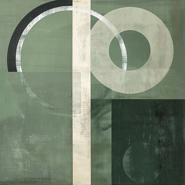 Minimalist Bauhaus design with green and grey circles and lines