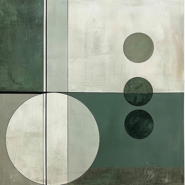 Minimalist Bauhaus design with green and grey circles and lines