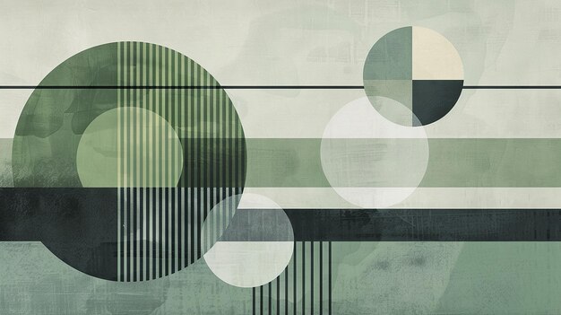 Photo minimalist bauhaus design with green and grey circles and lines