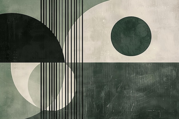 Photo minimalist bauhaus design with green and grey circles and lines