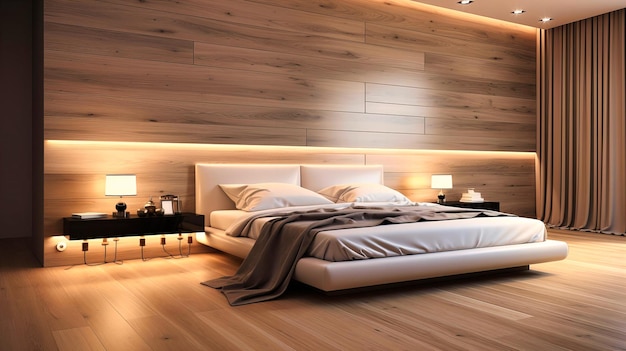 Minimalist Bedroom Elegance Modern Interior Design with Comfortable Bed Stylish Decor and Relaxing Atmosphere