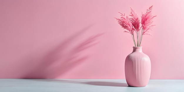 Minimalist Beige Background with Ceramic Vase and Dry Plant Stylish Pastel Interior Scene with Shadows Calm Aesthetic and Copy Space on Table Platform