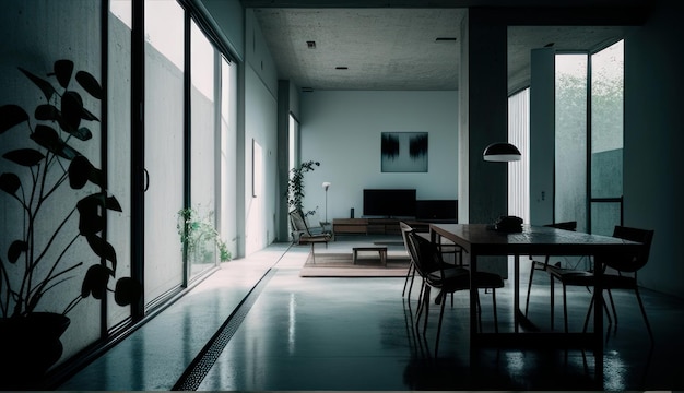 Minimalist beige dining room with clean light interior design concept