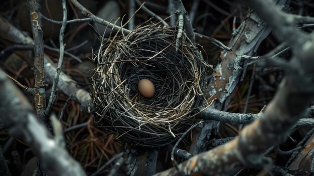 Photo minimalist bird nest nestled among branches with visible eggs