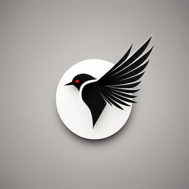 Minimalist black bird logo design with a red eye