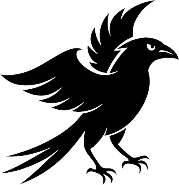 Minimalist black crow stencil logo captures avian elegance in striking silhouette form