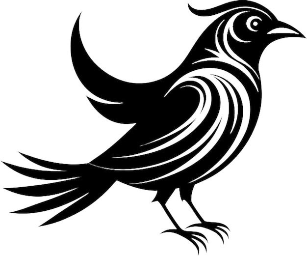 Minimalist black crow stencil logo captures avian elegance in striking silhouette form