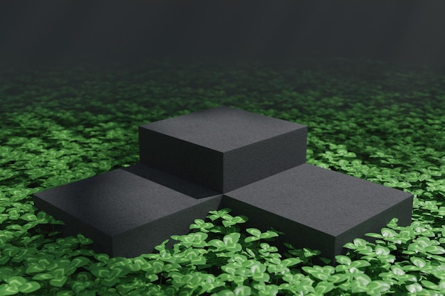 Minimalist Black Plant Podium 3D Render