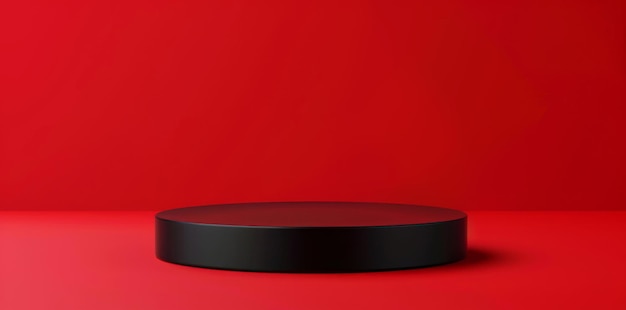 Minimalist black podium on vivid red background for product display