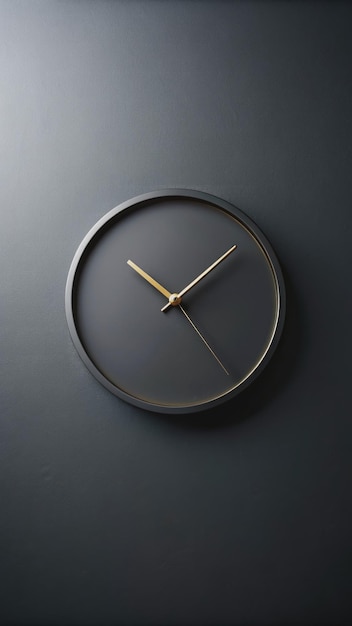 Photo minimalist black wall clock with gold hands on a dark wall generative ai