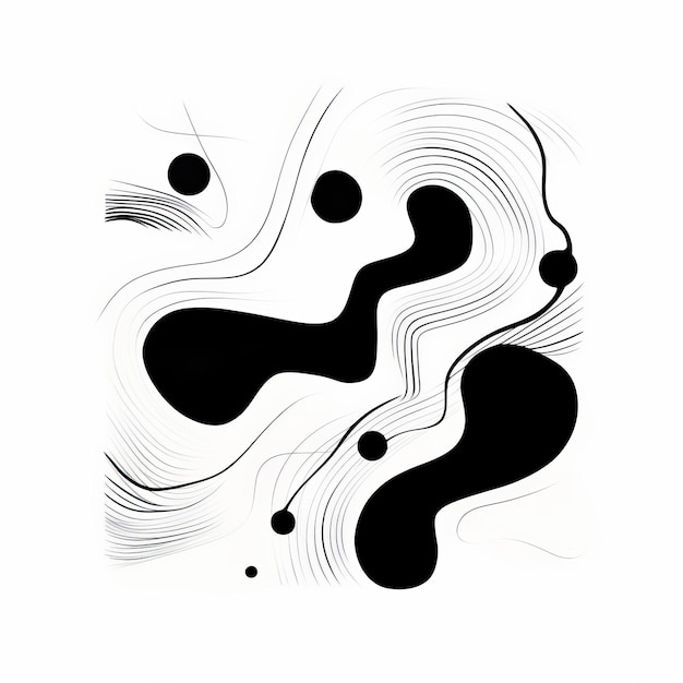 Minimalist Black And White Abstract Drawing With Organic Shapes