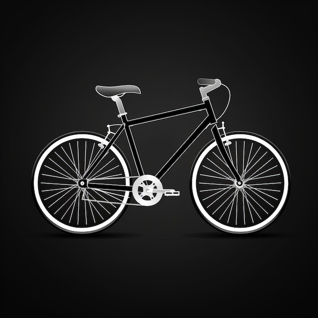 Minimalist Black And White Bicycle Illustration On Shiny Black Background