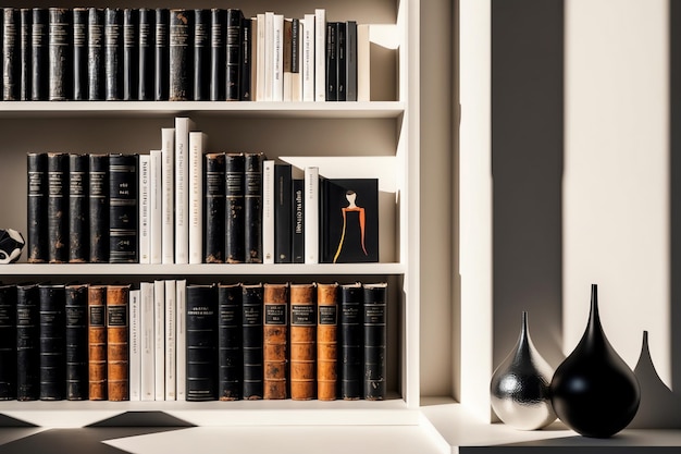 Photo minimalist black and white bookshelf design