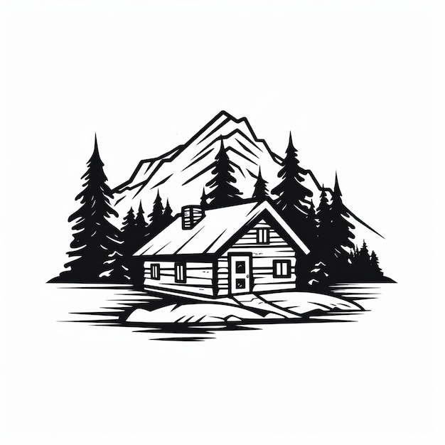 Minimalist Black and White Cabin Logo Design