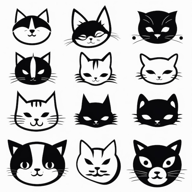 Minimalist Black and White Cat Icons Collection