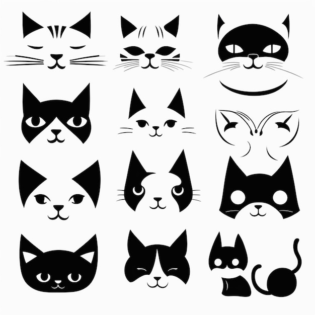 Minimalist Black and White Cat Icons Collection