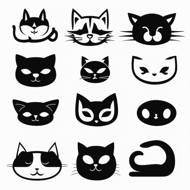 Minimalist Black and White Cat Icons Collection