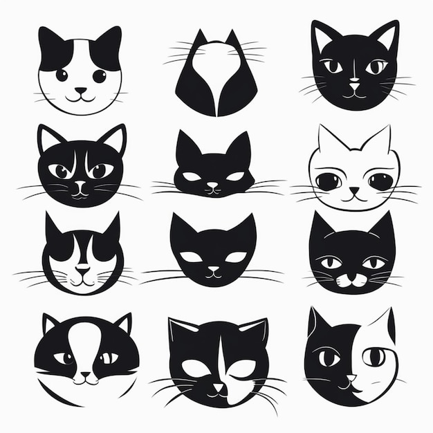 Minimalist Black and White Cat Icons Collection