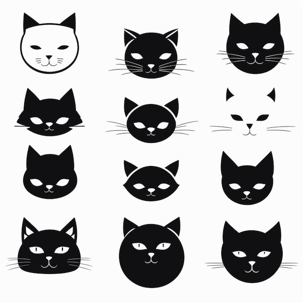 Photo minimalist black and white cat icons collection