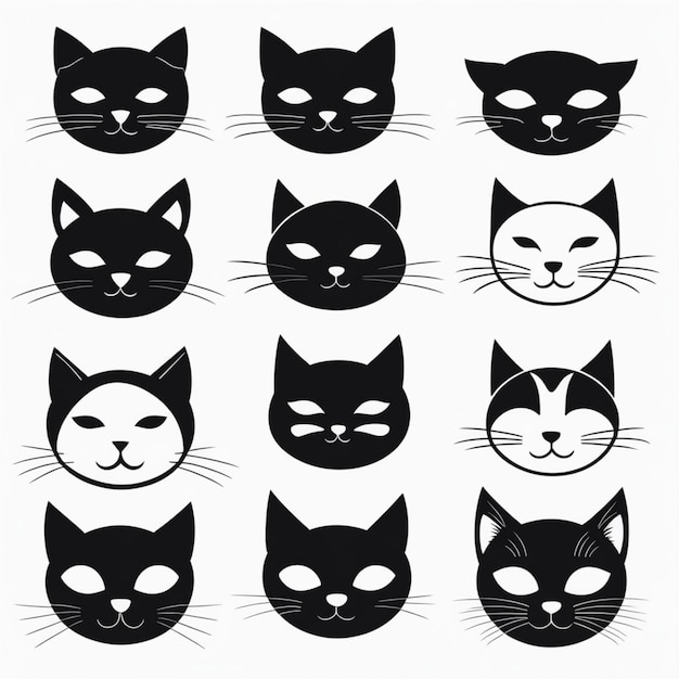 Photo minimalist black and white cat icons collection