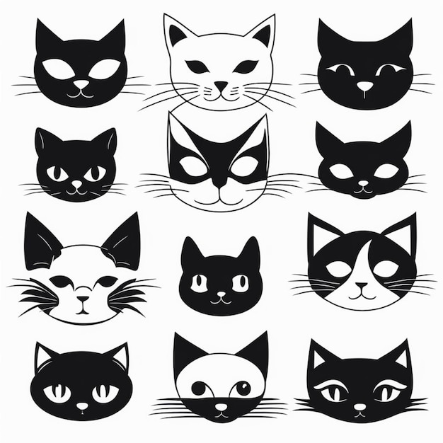 Minimalist Black and White Cat Icons Collection