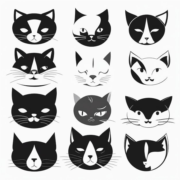 Minimalist Black and White Cat Icons Collection