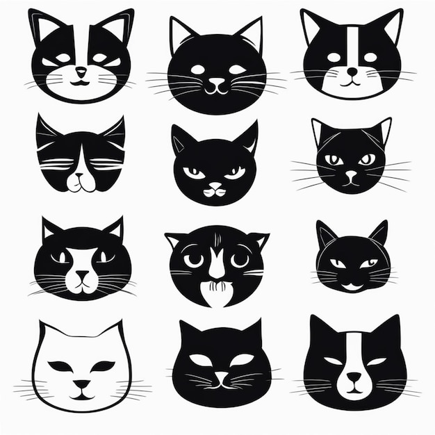 Minimalist Black and White Cat Icons Collection