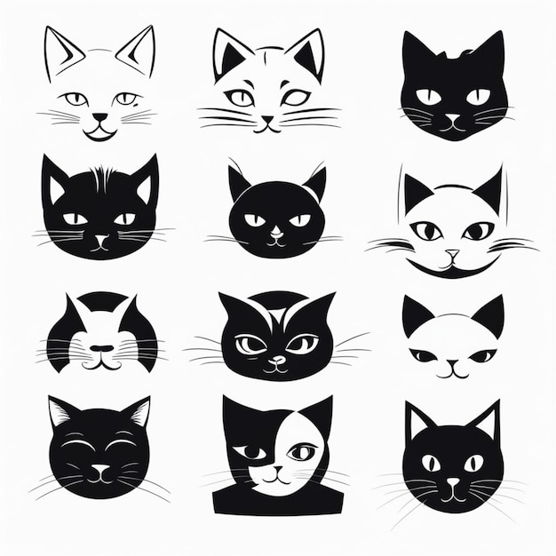 Photo minimalist black and white cat icons collection