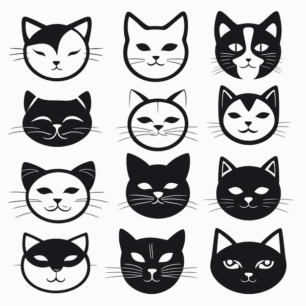 Photo minimalist black and white cat icons collection