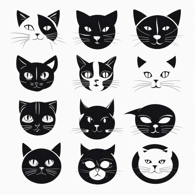 Photo minimalist black and white cat icons collection