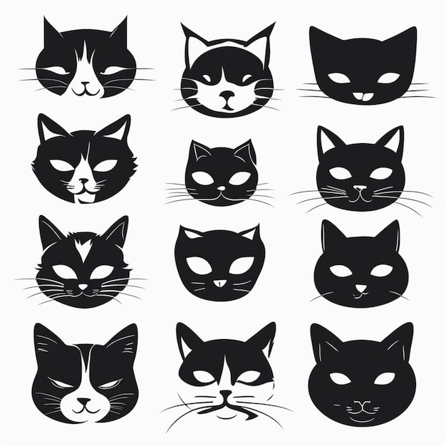 Minimalist Black and White Cat Icons Collection