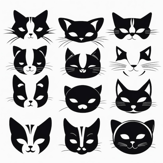 Minimalist Black and White Cat Icons Collection