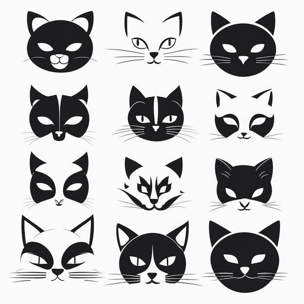 Minimalist Black and White Cat Icons Collection