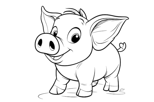 Photo minimalist black and white coloring book of baby pig