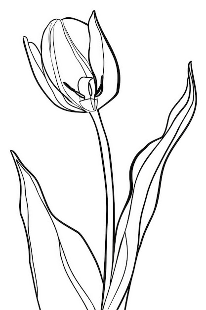 Photo minimalist black and white continuous line drawing of tulip lines coloring page