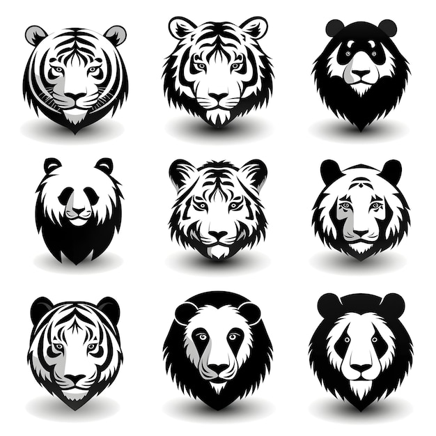 Minimalist Black and White Icons Depicting Nine Animals in Simple Line Art