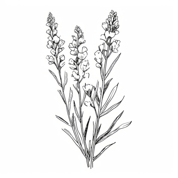 Minimalist Black And White Lavender Snapdragon Line Drawing