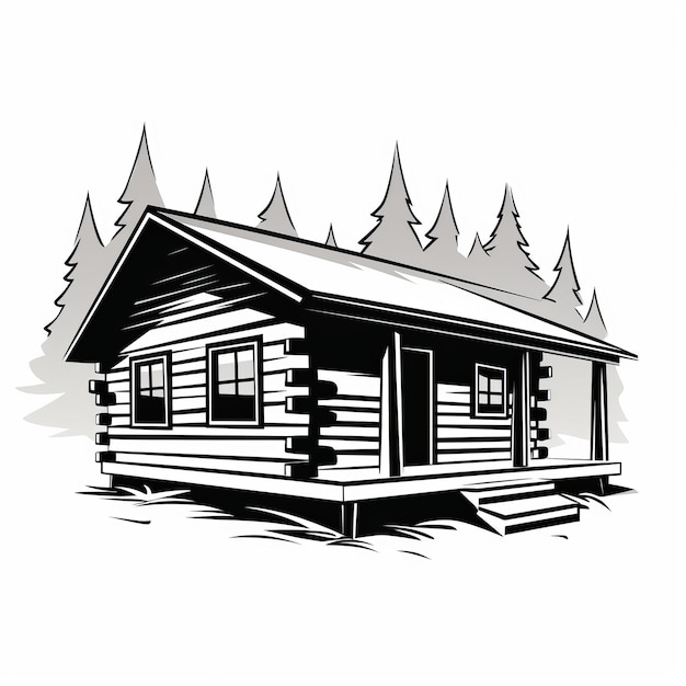 Photo minimalist black and white log cabin illustration