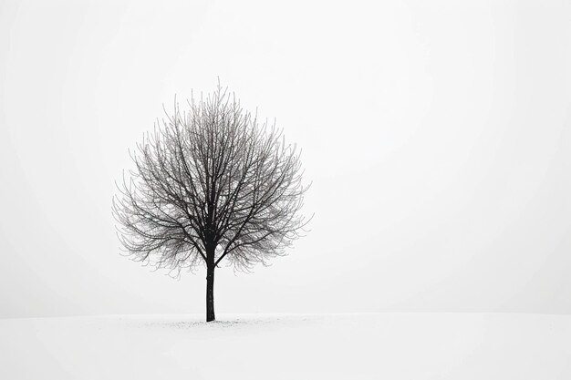 Photo a minimalist black and white photograph of a single tree against a stark white background