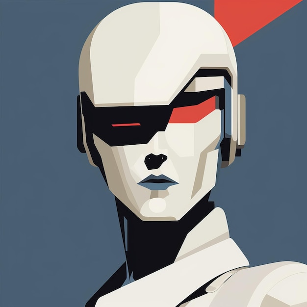 Minimalist Black And White Robot Soldier Painting With Anaglyph Effect