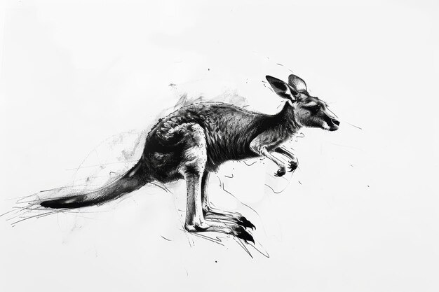 Photo a minimalist black and white sketch of a kangaroo leaping captured in midair a minimalist black and white sketch of a kangaroo in midjump