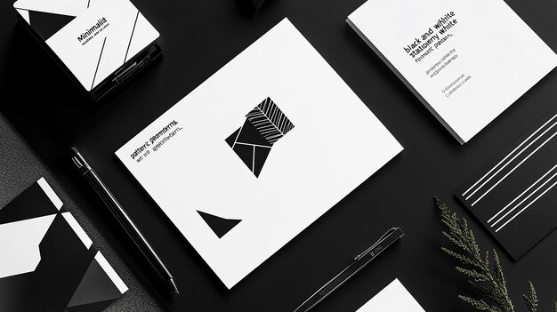 Photo minimalist black and white stationery mockup