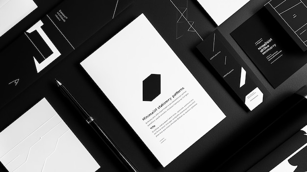 Photo minimalist black and white stationery mockup