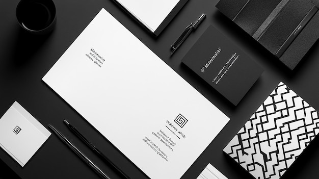 Photo minimalist black and white stationery mockup