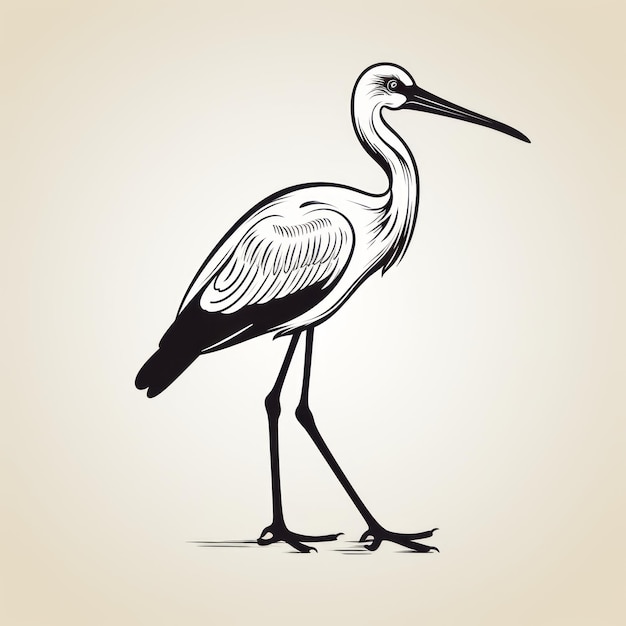 Minimalist Black And White Stork Illustration