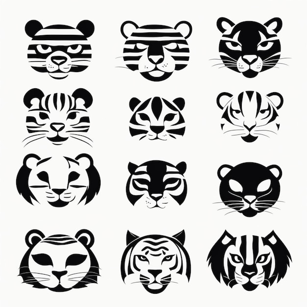 Photo minimalist black and white tiger icons