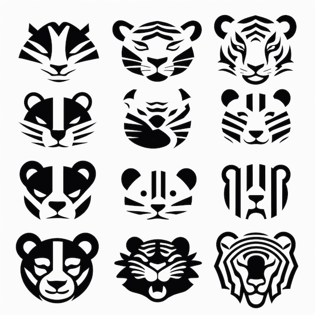 Photo minimalist black and white tiger icons